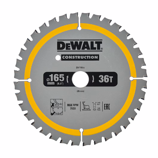 Tarcza do cięcia drewna 165 x 20 mm 36T DeWalt DT1950