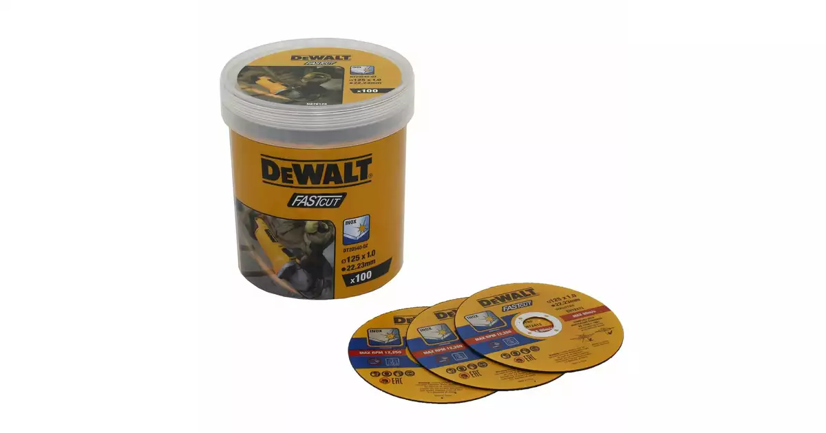 Tarcze do cięcia metalu / INOX 125 x 1,0 x 22,23 mm DeWalt DT20540 (100 szt., wiaderko)