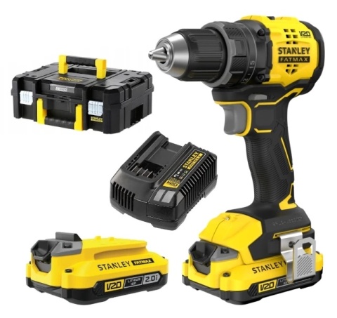 Wiertarko-wkrętarka bezszczotkowa Stanley FatMax V20, zestaw z 2 akumulatorami SFMCD714D2T-QW