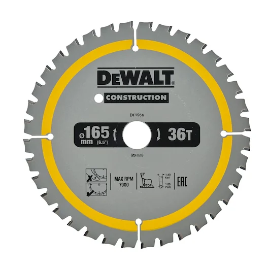 Tarcza do cięcia drewna 165 x 20 mm 36T DeWalt DT1950