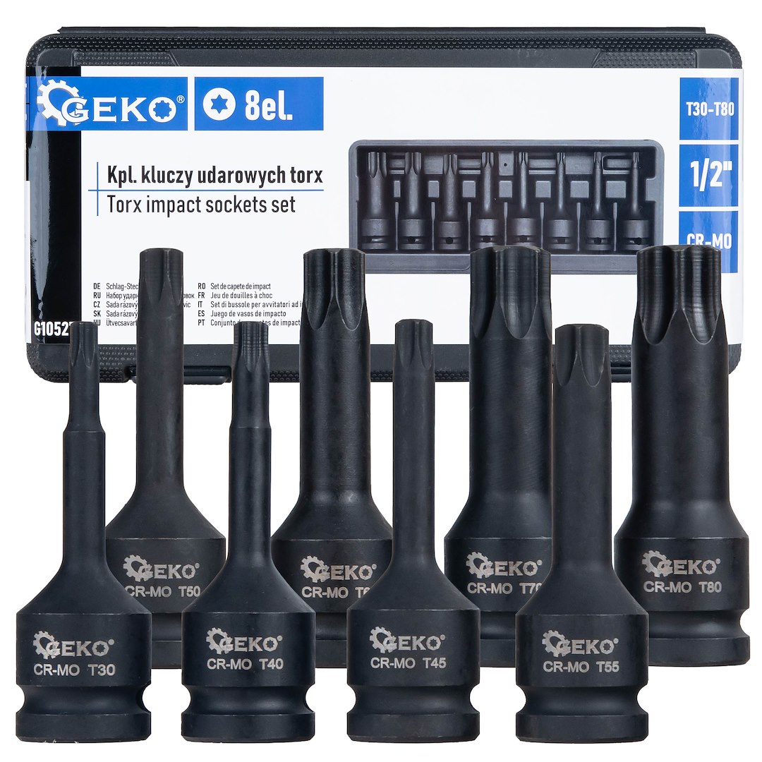 Klucze udarowe TORX 8 szt. 1/2" T30-T80 Cr-Mo Geko G10527