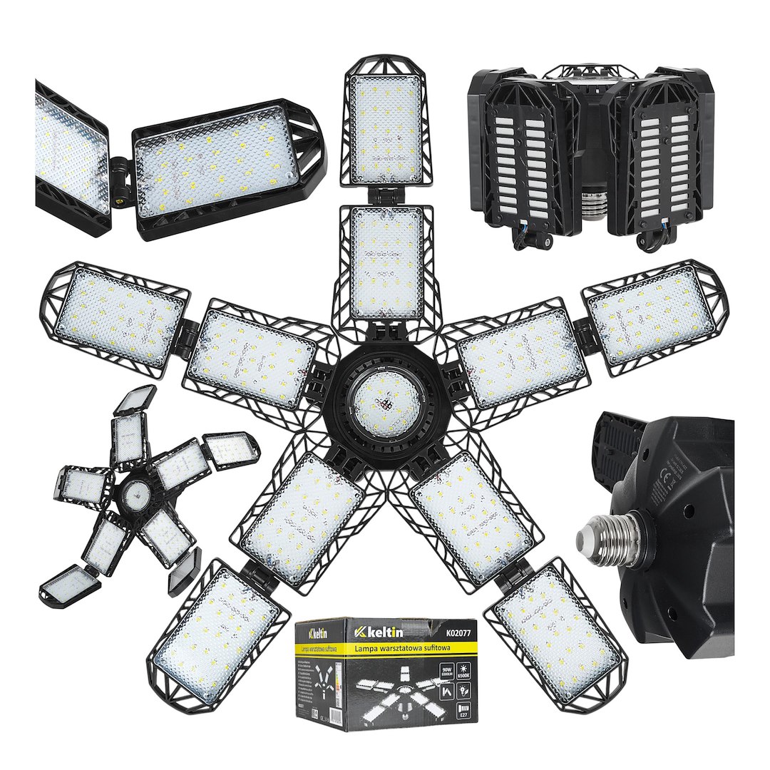 Lampa warsztatowa sufitowa LED E27 90 W 8300 lm z 10 panelami Geko K02077