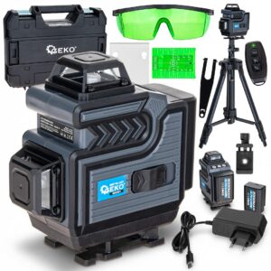 Laser krzyżowy 360° 4D zielona linia ze statywem Geko G03321