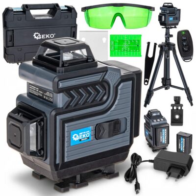 Laser krzyżowy 360° 4D zielona linia ze statywem Geko G03321